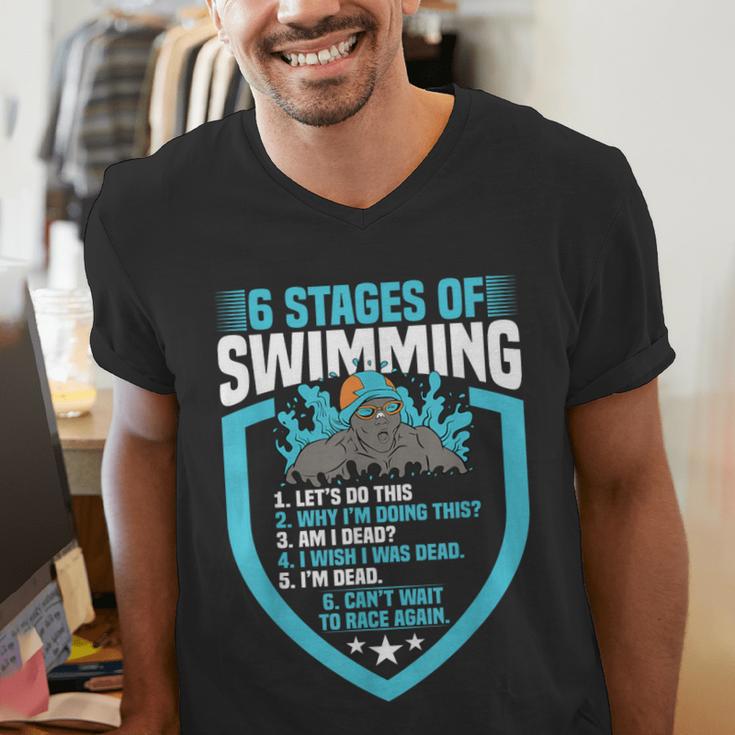 6 Stages Of Swimming Joke Sports Athlete Pool Swimmer Men's V-Neck T-Shirt 6 Stages Of Swimming Joke Sports Athlete Pool Swimmer Men's V-Neck T-Shirt