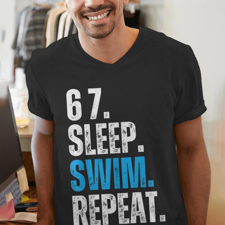 67 Sleep Swim Repeat Swimming Swimmer 67 Meme Men's V-Neck T-Shirt