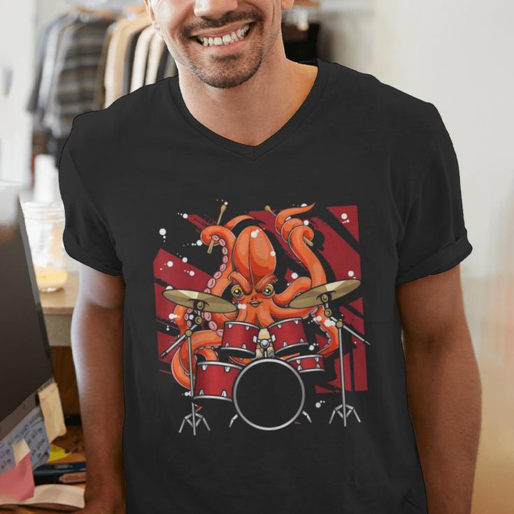 Animal Octopus Musician Drum Kit Octopus Drummer Men's V-Neck T-Shirt Animal Octopus Musician Drum Kit Octopus Drummer Men's V-Neck T-Shirt