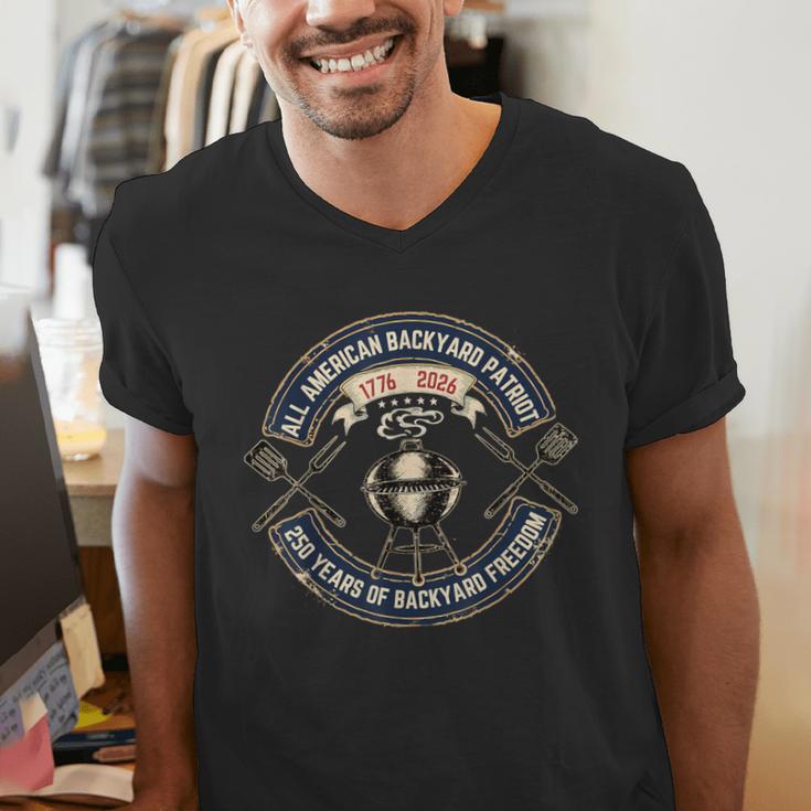 BBQ Dad 250 Years Backyard Freedom 1776 USA Patriot July 4th Men's V-Neck T-Shirt
