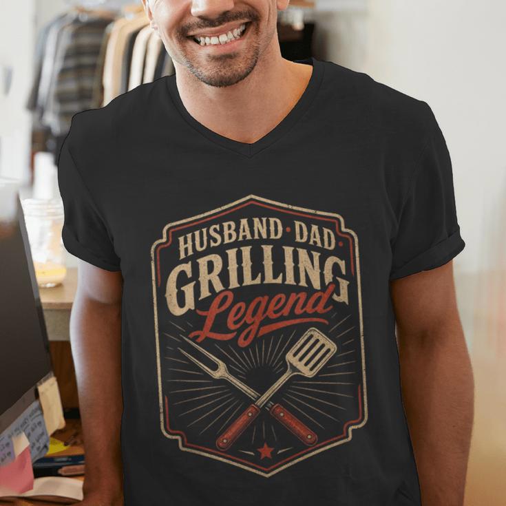 BBQ Dad Husband Dad Grilling Legend Men's V-Neck T-Shirt BBQ Dad Husband Dad Grilling Legend Men's V-Neck T-Shirt