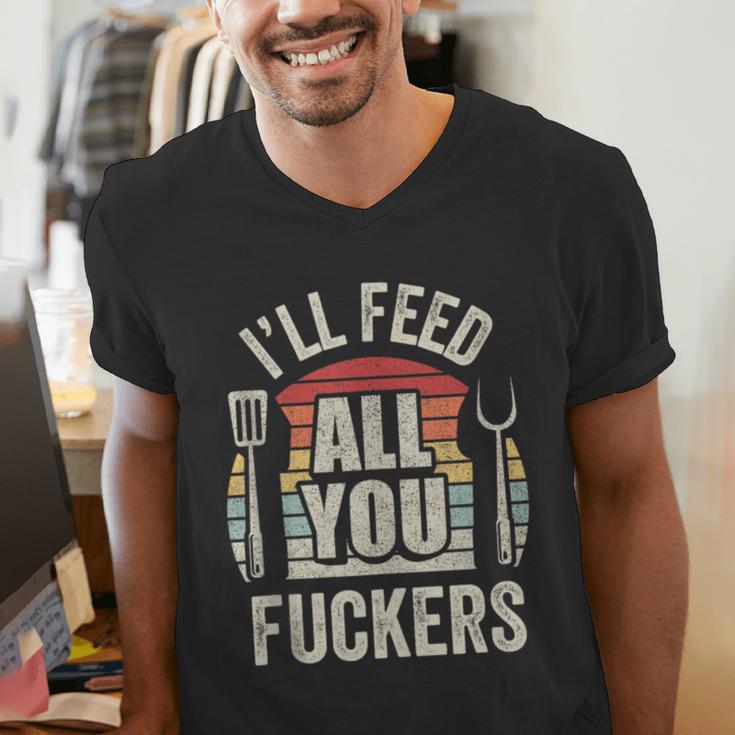 BBQ Dad Joke Retro Vintage I'Ll Feed All You Fuckers Men's V-Neck T-Shirt