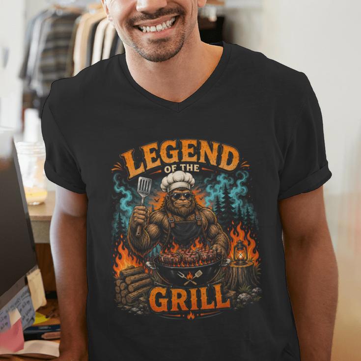 Bigfoot Legend Of The Grill BBQ Dad Father Day 2026 Men's V-Neck T-Shirt