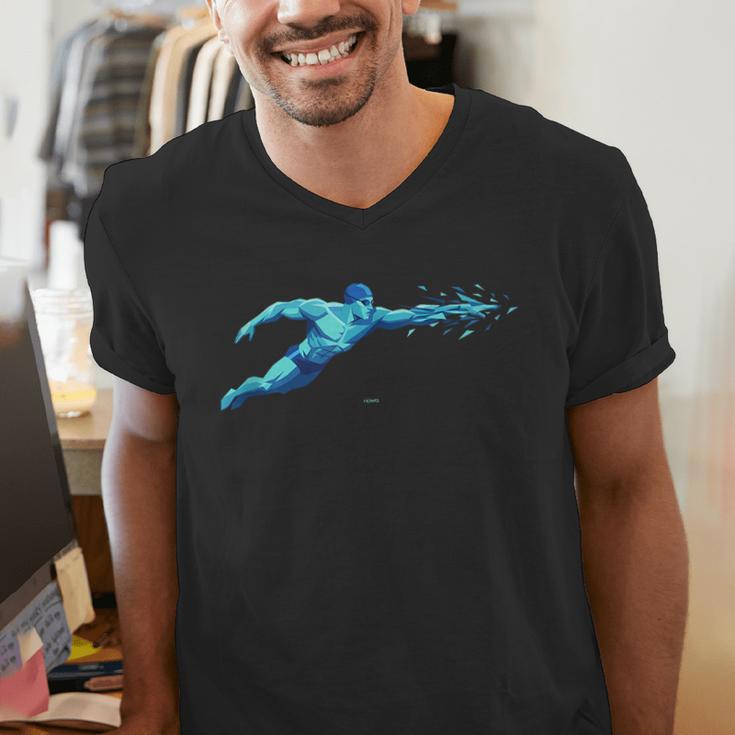 Blue Water Swimming In Freestyle Stroke Men's V-Neck T-Shirt Blue Water Swimming In Freestyle Stroke Men's V-Neck T-Shirt