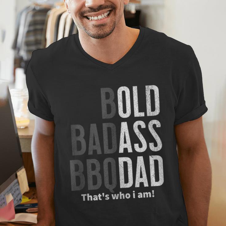 Bold Badass BBQ Dad Gag Fathers Day Husband Birthday Men's V-Neck T-Shirt