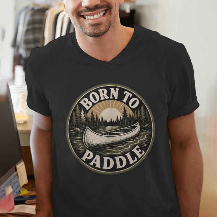 Born To Paddle Canoe Vintage Outdoor Adventure Men's V-Neck T-Shirt