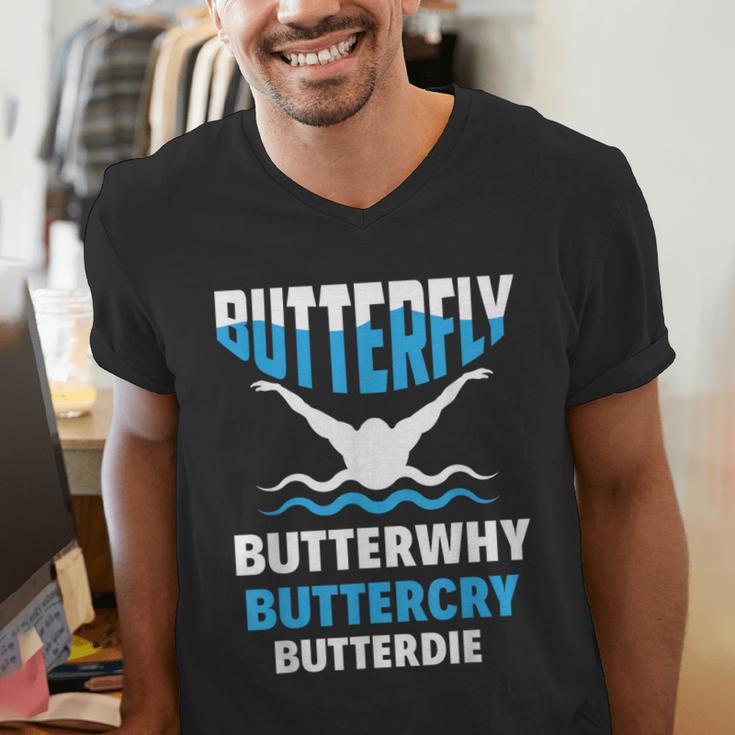 Butterfly Butterwhy Buttercry Swimming Swimmer Men's V-Neck T-Shirt Butterfly Butterwhy Buttercry Swimming Swimmer Men's V-Neck T-Shirt