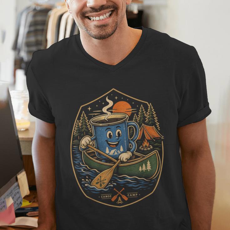 Canoe Camp Coffee Canoeing Paddle Men's V-Neck T-Shirt Canoe Camp Coffee Canoeing Paddle Men's V-Neck T-Shirt
