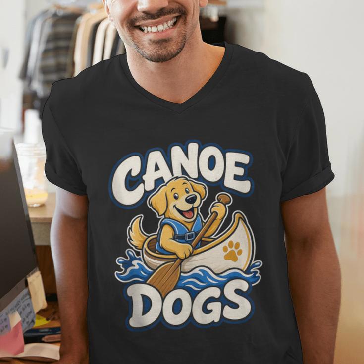 Canoe Dogs Golden Retriever Paddling Graphic Men's V-Neck T-Shirt Canoe Dogs Golden Retriever Paddling Graphic Men's V-Neck T-Shirt
