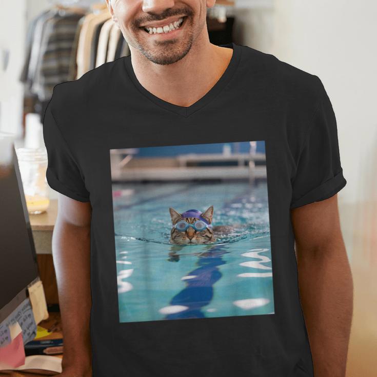 Competitive Swim Team Funny Kitty Cat Swimming Men's V-Neck T-Shirt Competitive Swim Team Funny Kitty Cat Swimming Men's V-Neck T-Shirt