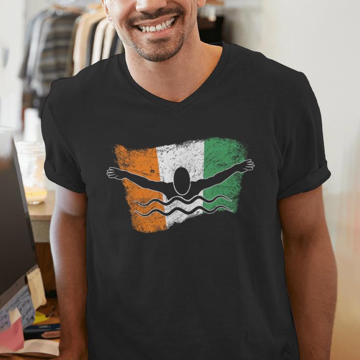 Cool Ireland Flag Vintage Irish Flag Swimmer Fly Swimming Men's V-Neck T-Shirt Cool Ireland Flag Vintage Irish Flag Swimmer Fly Swimming Men's V-Neck T-Shirt
