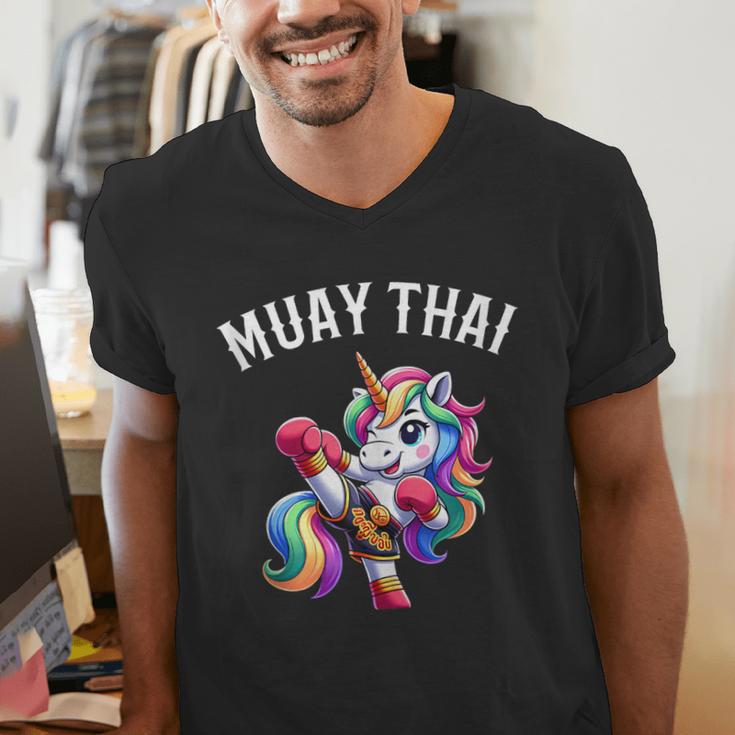 Cute Muay Thai Unicorn Men's V-Neck T-Shirt
