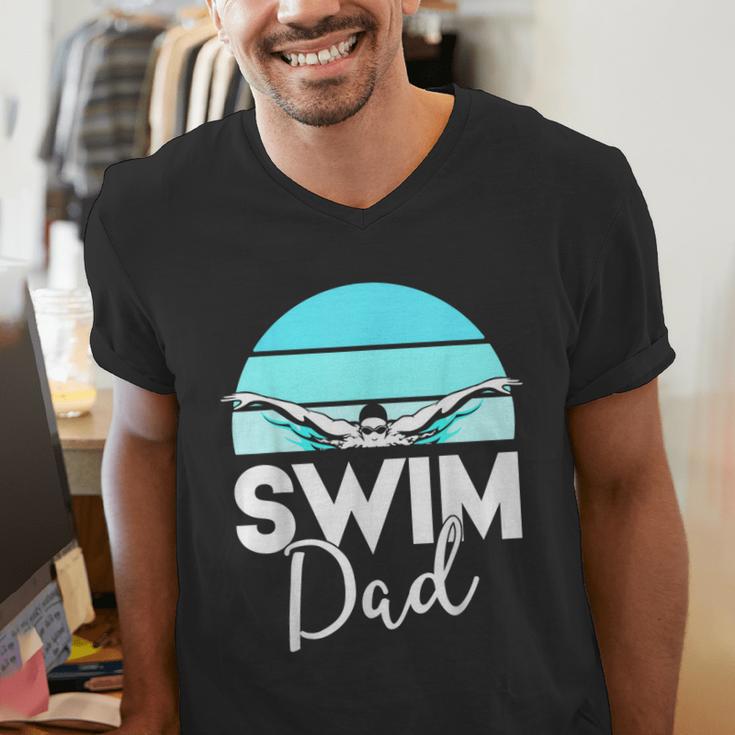 Dad Father School Swimming Meet Swimmer Swimmer Men's V-Neck T-Shirt Dad Father School Swimming Meet Swimmer Swimmer Men's V-Neck T-Shirt