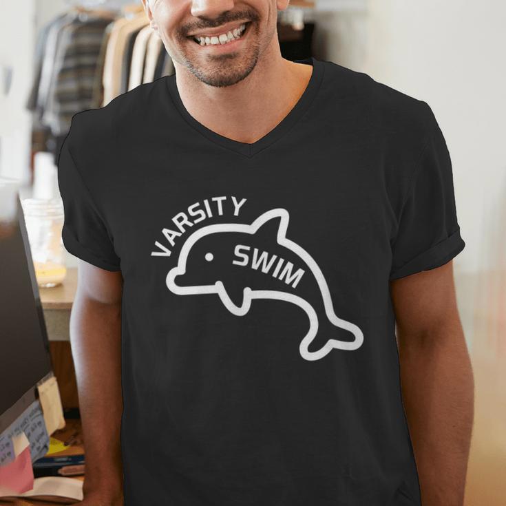 Dolphin Dolfin Varsity Swim Swim Team Swim Club Swimming Men's V-Neck T-Shirt
