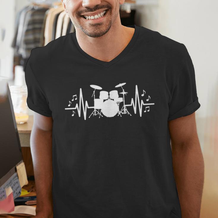 Drum Kit Heartbeat Drummer Music Lover EKG Pulse Set Note Men's V-Neck T-Shirt
