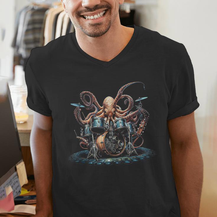 Drum Kit Percussionist Drummer Octopus Playing Drums Men's V-Neck T-Shirt Drum Kit Percussionist Drummer Octopus Playing Drums Men's V-Neck T-Shirt