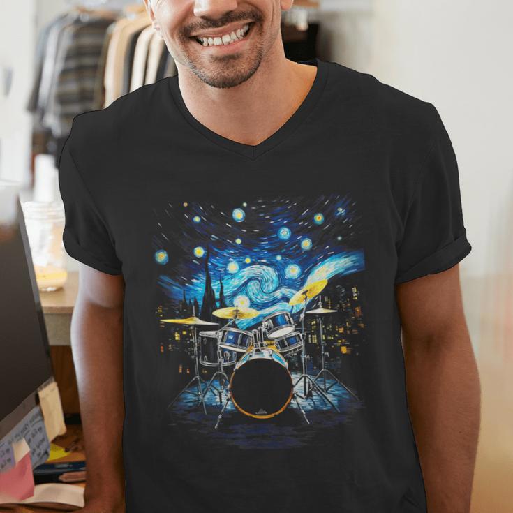 Drum Kit Percussionist Drummer Van Gogh Drums Men's V-Neck T-Shirt Drum Kit Percussionist Drummer Van Gogh Drums Men's V-Neck T-Shirt