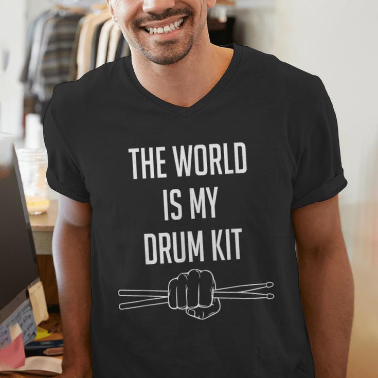 Drummer Saying The World Is My Drum Kit Men's V-Neck T-Shirt Drummer Saying The World Is My Drum Kit Men's V-Neck T-Shirt