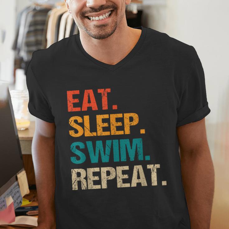 Eat Sleep Swim Repeat Pool Swimmer Water Polo Swimming Men's V-Neck T-Shirt