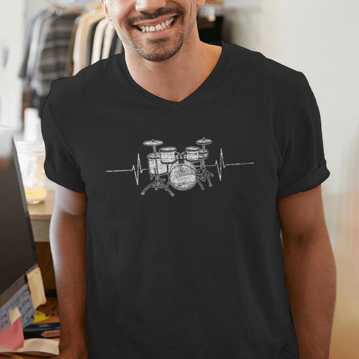 ECG Heartbeat Music Lovers Drumsticks Drum Kit Men's V-Neck T-Shirt ECG Heartbeat Music Lovers Drumsticks Drum Kit Men's V-Neck T-Shirt