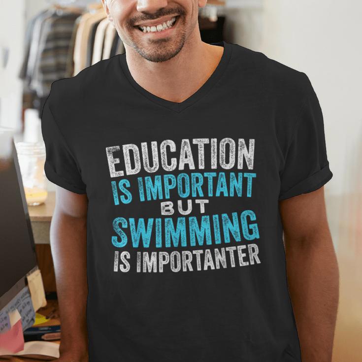 Education Is Important But Swimming Is Importanter Swimmer Men's V-Neck T-Shirt Education Is Important But Swimming Is Importanter Swimmer Men's V-Neck T-Shirt