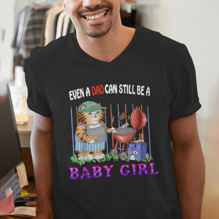 Even A Dad Can Still Be A Baby Girl BBQ Dad Cat Grilling Men's V-Neck T-Shirt