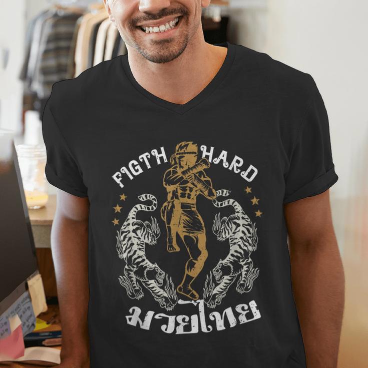 Fight Hard Traditional Fighter Muay Thai Men's V-Neck T-Shirt