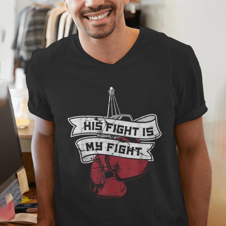 His Fight Is My Fight Muay Thai Kickboxer Fan Boxing Men's V-Neck T-Shirt