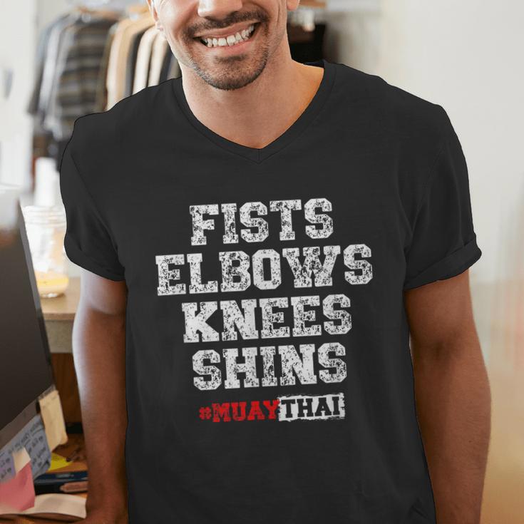 Fist Elbows Knees Shins Martial Arts Muay Thai Men's V-Neck T-Shirt Fist Elbows Knees Shins Martial Arts Muay Thai Men's V-Neck T-Shirt