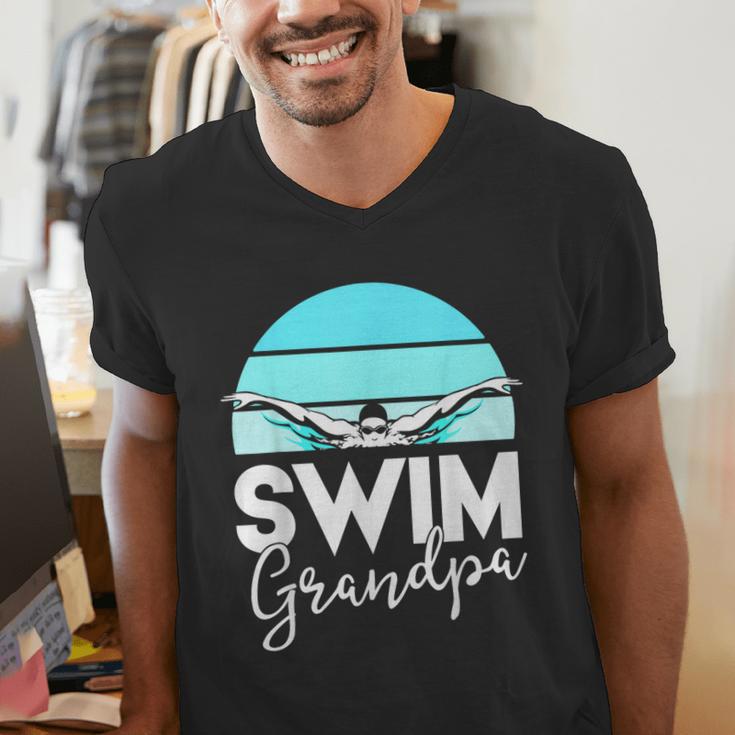 Grandpa Papa Swimming Meet Swimmer Swim Team Shirt Men's V-Neck T-Shirt Grandpa Papa Swimming Meet Swimmer Swim Team Shirt Men's V-Neck T-Shirt