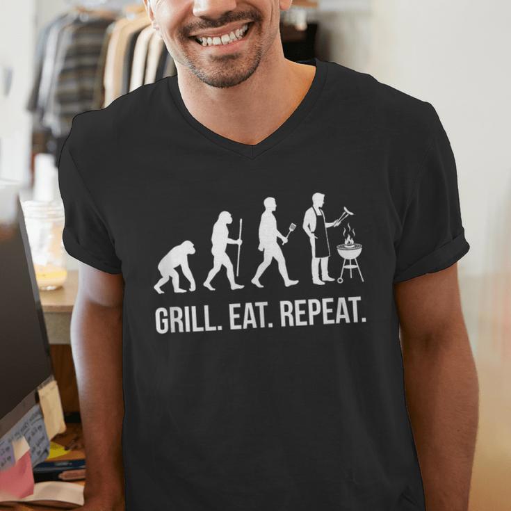 Grill Eat Repeat BBQ Dad Evolution Barbecue Men's V-Neck T-Shirt