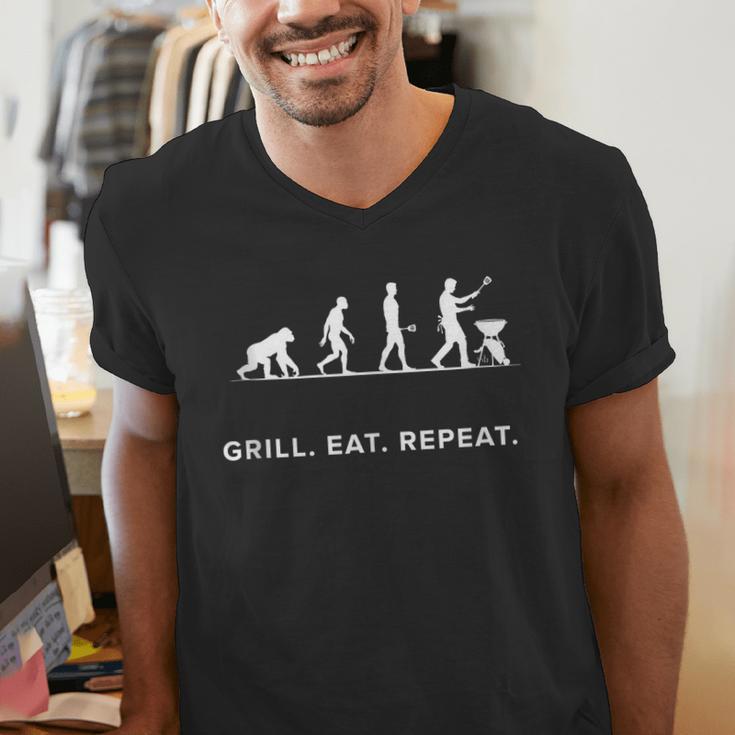 Grill Eat Repeat BBQ Dad Evolution Cookout Men's V-Neck T-Shirt