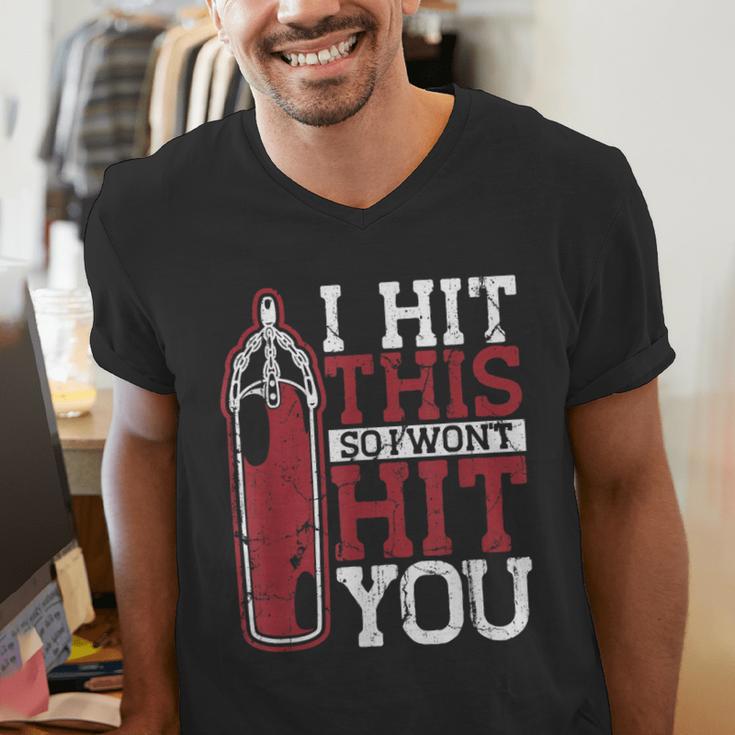 I Hit This So I Won't Hit You Kickboxer Fan Muay Thai Boxing Men's V-Neck T-Shirt