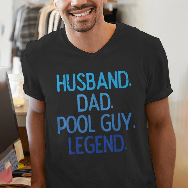 Husband Dad Pool Guy Legend Fathers Day Swimming Papa Men's V-Neck T-Shirt Husband Dad Pool Guy Legend Fathers Day Swimming Papa Men's V-Neck T-Shirt