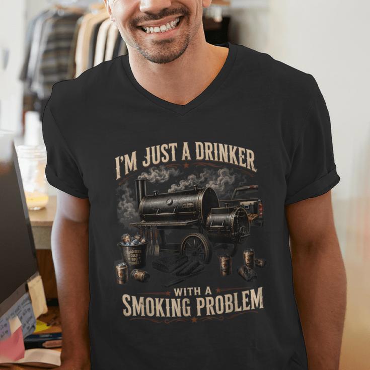 I'm Just A Drinker With A Smoking Problem Grilling BBQ Dads Men's V-Neck T-Shirt