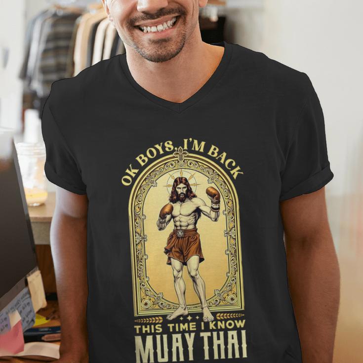 Jesus Knows Muay Thai Boxing Kickboxing MMA Men's V-Neck T-Shirt