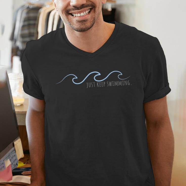 Just Keep Swimming With Aesthetic Wave Motivational Quote Men's V-Neck T-Shirt Just Keep Swimming With Aesthetic Wave Motivational Quote Men's V-Neck T-Shirt