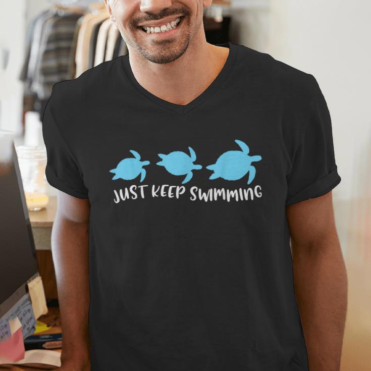 Just Keep Swimming Sea Turtle Swimmer Swim Team Coach Men's V-Neck T-Shirt