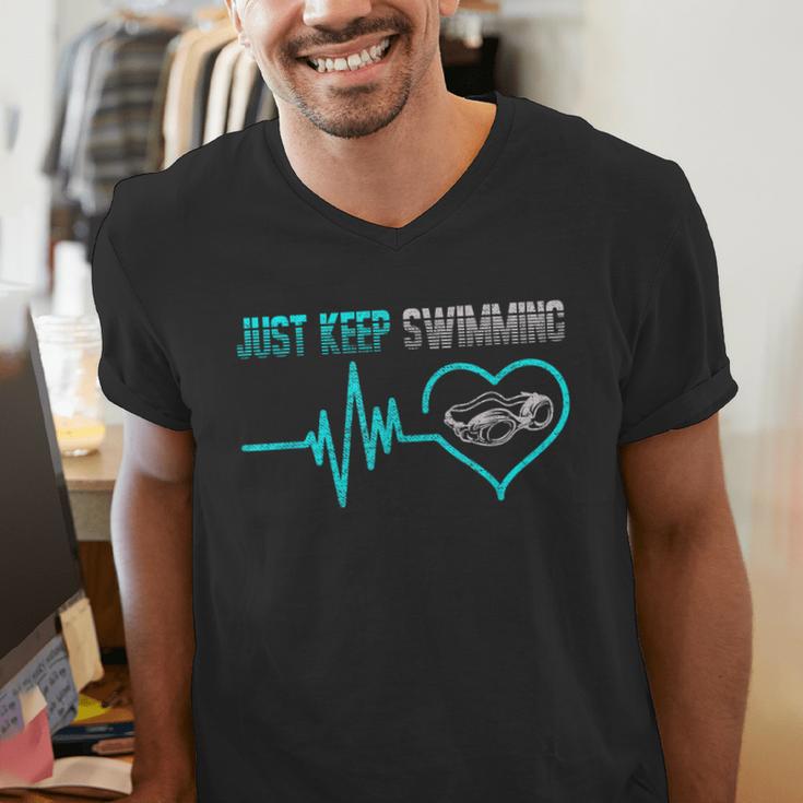 Just Keep Swimming For Swimmers Divers Diving Retro Men's V-Neck T-Shirt Just Keep Swimming For Swimmers Divers Diving Retro Men's V-Neck T-Shirt