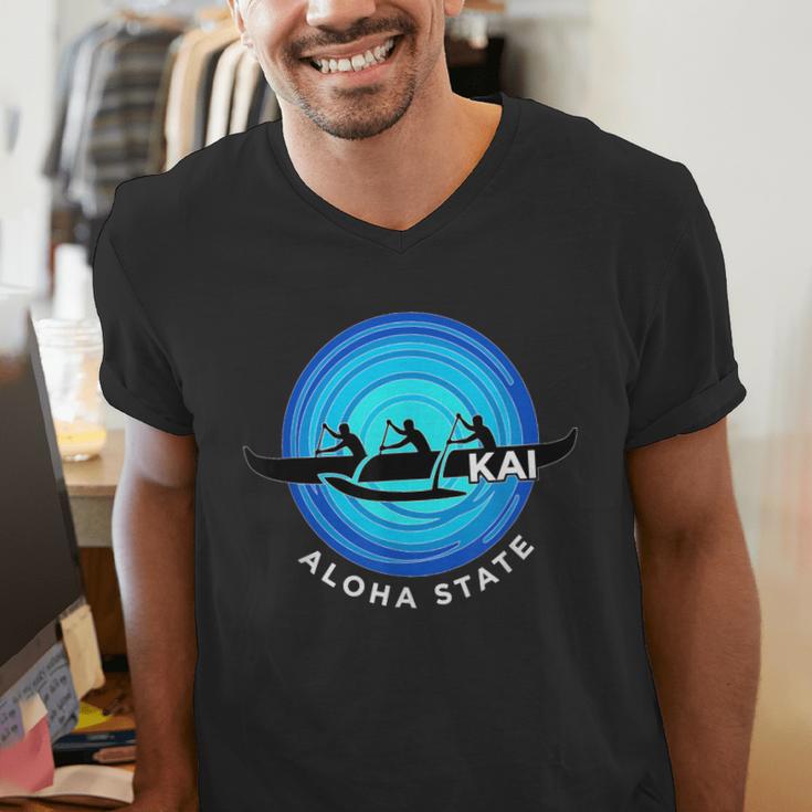 Kai Outrigger Canoe Hawaii Aloha State Paddling Retro Men's V-Neck T-Shirt