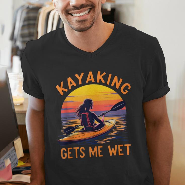 Kayaking Gets Me Wet Kayak Paddling Canoe Adult Joke Sleeveless Men's V-Neck T-Shirt