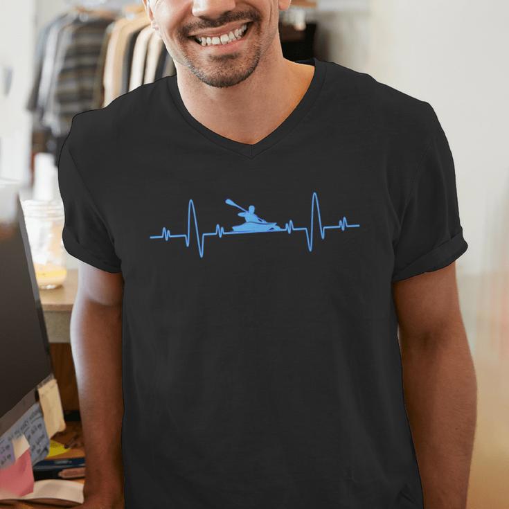 Kayaking Heartbeat Shirt Cool Canoe Boating Kayaks Men's V-Neck T-Shirt