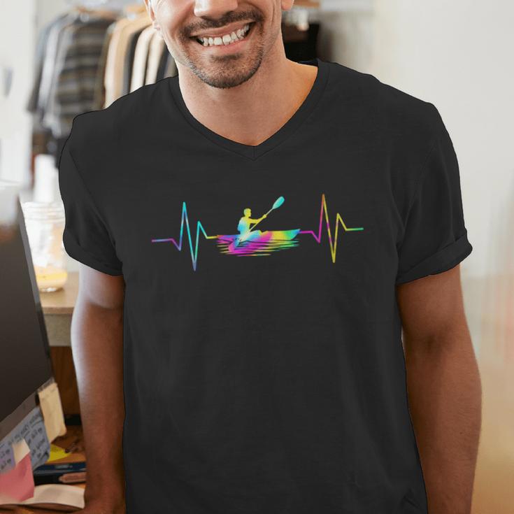 Kayaking Heartbeat Tie Dye Canoe Boating Kayaks Men's V-Neck T-Shirt