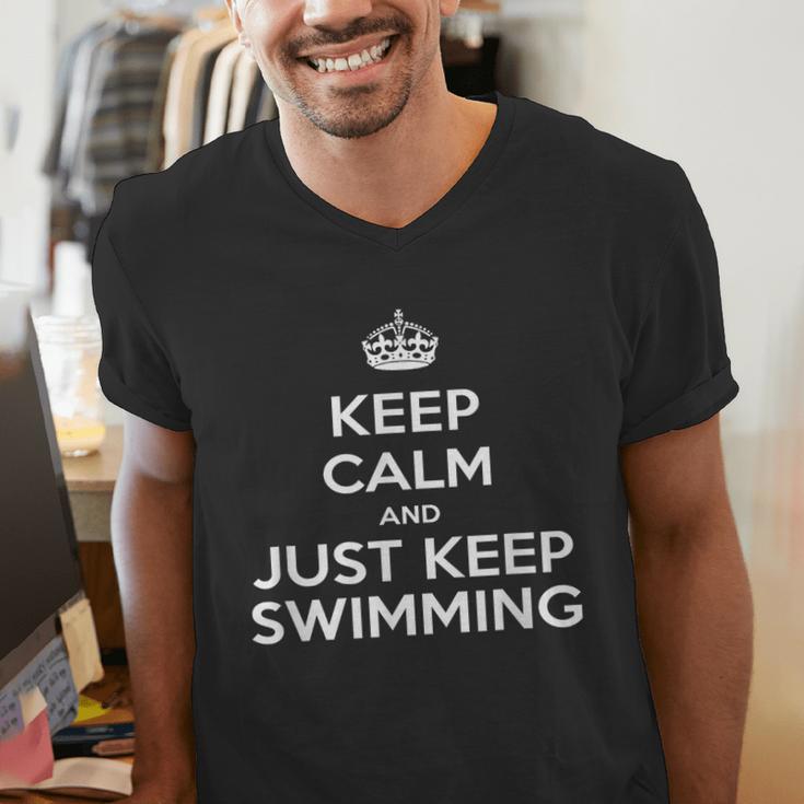 Keep Calm & Just Keep Swimming Men's V-Neck T-Shirt Keep Calm & Just Keep Swimming Men's V-Neck T-Shirt
