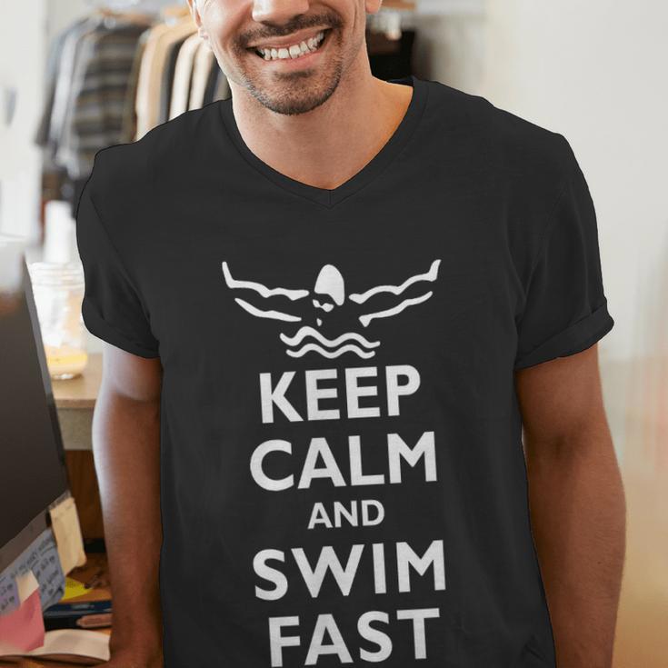 Keep Calm And Swim Fast Butterfly Swimming T-Shirt Men's V-Neck T-Shirt Keep Calm And Swim Fast Butterfly Swimming T-Shirt Men's V-Neck T-Shirt
