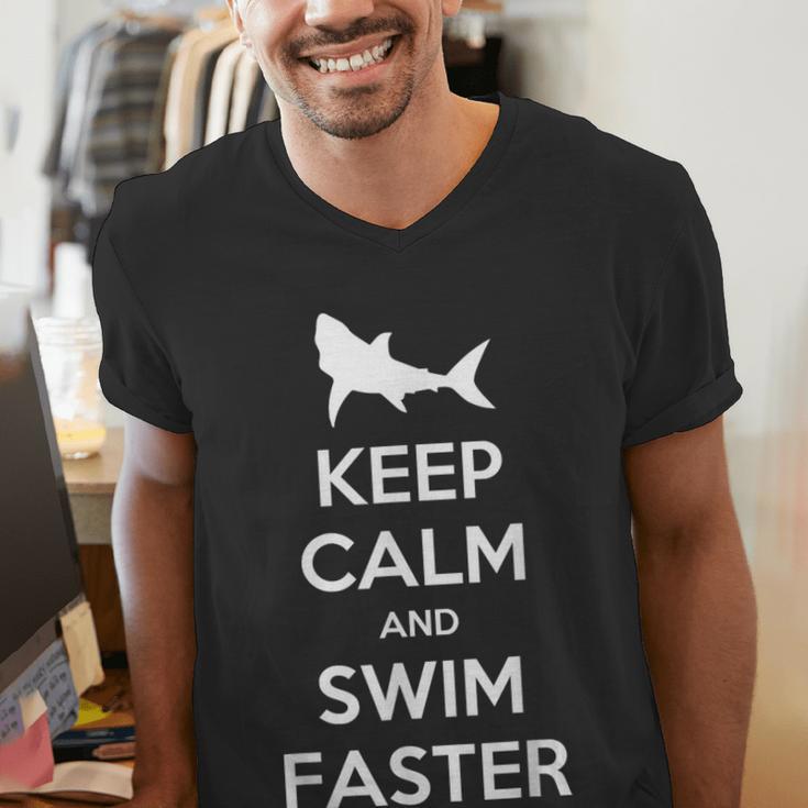 Keep Calm And Swim Faster Swimming T-Shirt Men's V-Neck T-Shirt Keep Calm And Swim Faster Swimming T-Shirt Men's V-Neck T-Shirt