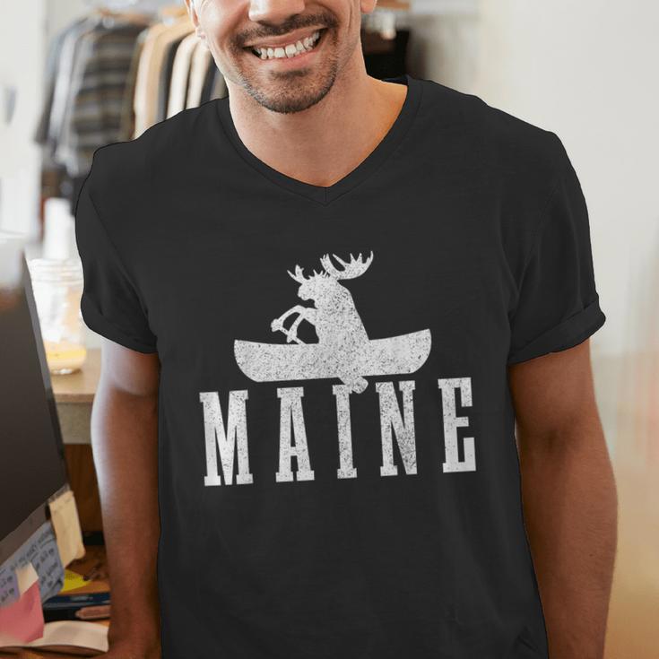 Maine Canoe Kayak Moose USA America Souvenir Men's V-Neck T-Shirt