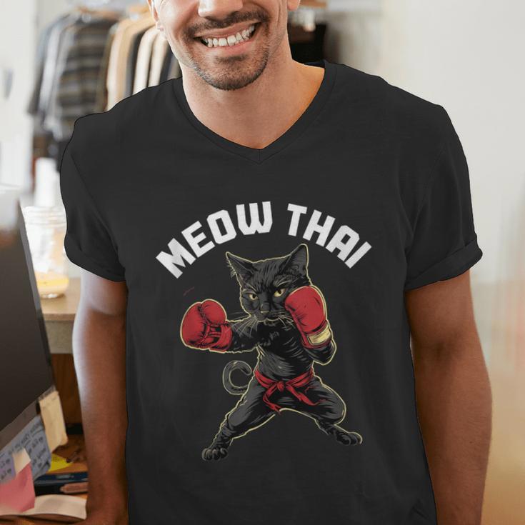 Meow Thai Muay Thai Boxing Cat Martial Arts MMA Boxer Men's V-Neck T-Shirt