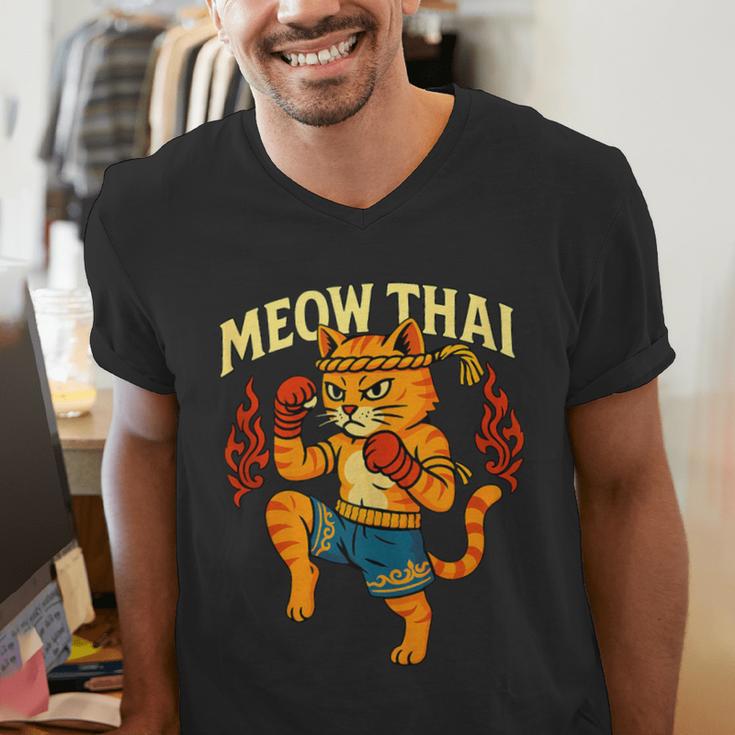 Meow Thai Muay Thai Cat Fighter Pun Dad Joke Men's V-Neck T-Shirt