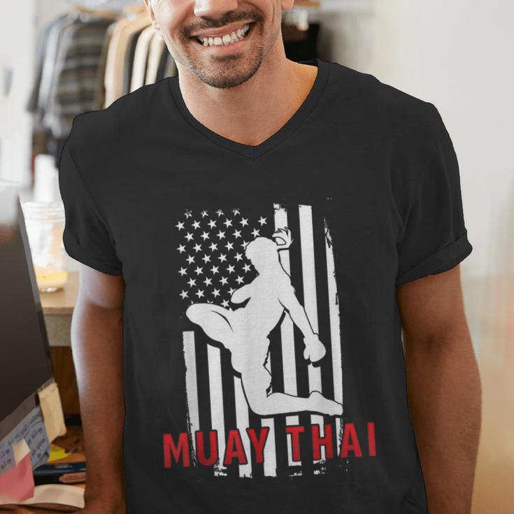 Muay Thai American Flag Fighter Patriotic Men's V-Neck T-Shirt